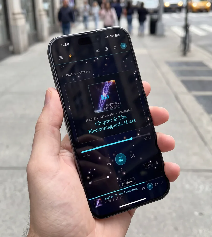 The Electric Astrology audiobook playing on an iPhone