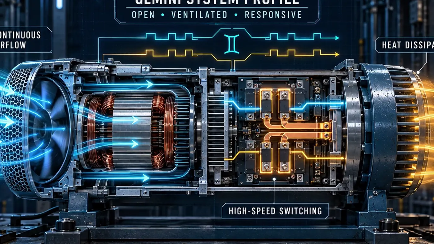 Gemini system profile drawn as an open, ventilated drive