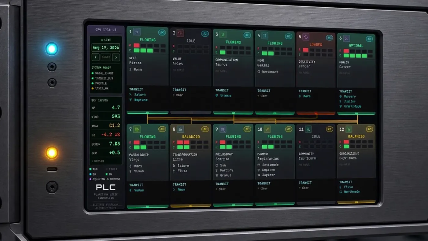 The Planetary Logic Controller drawn as a control-cabinet display